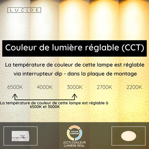 Lucide OLSON - Plafonnier Salle de bains - Ø 35 cm - LED - CCT - 1x36W 3000K/6500K - IP44 - Opalin - USP